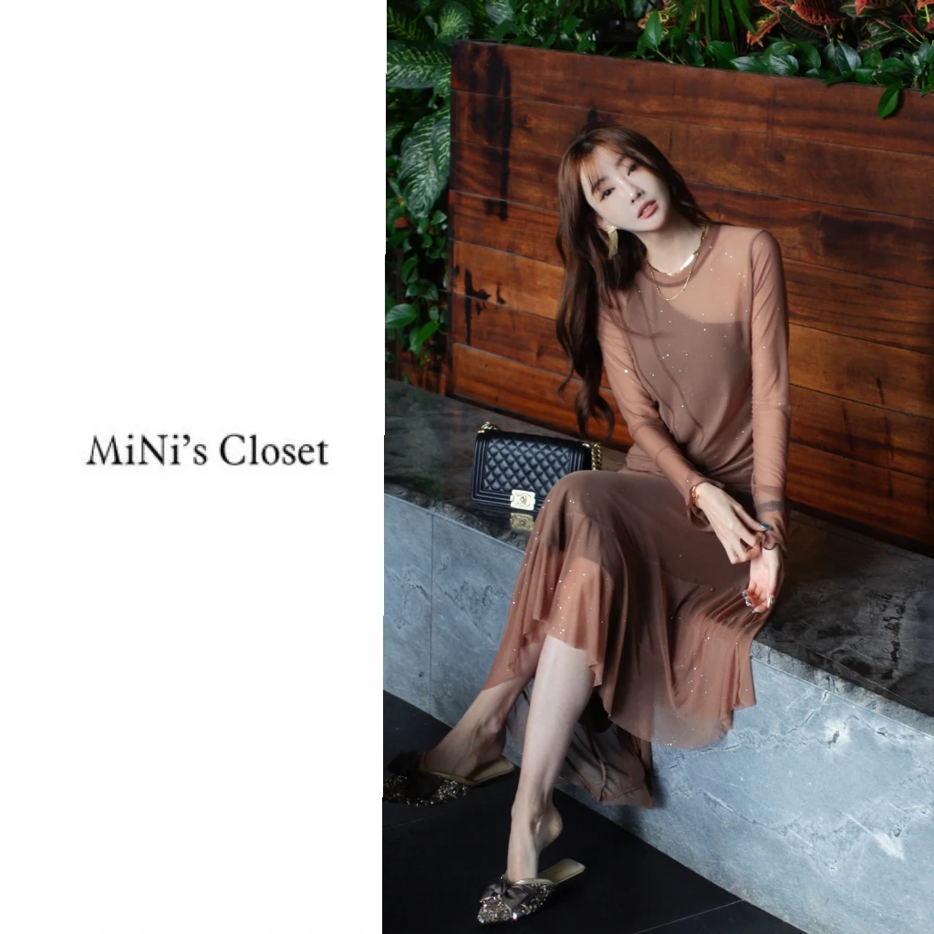 【MiNi推荐】设计师款网纱罩衫+背心+半身裙气质套装三件套JC0208
