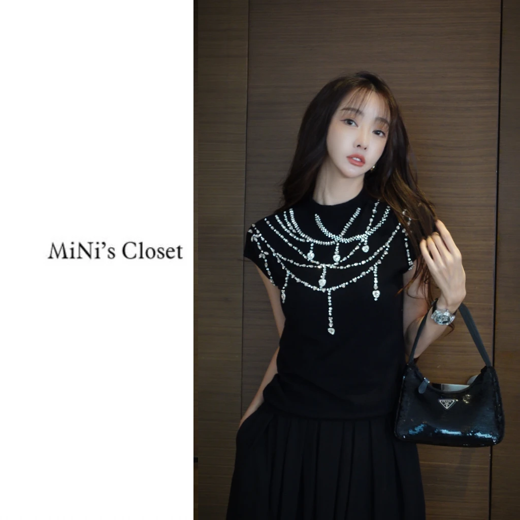 【MiNi推荐】秋季高级重工定制时尚计师款珠片气质毛衣上衣女JD0219