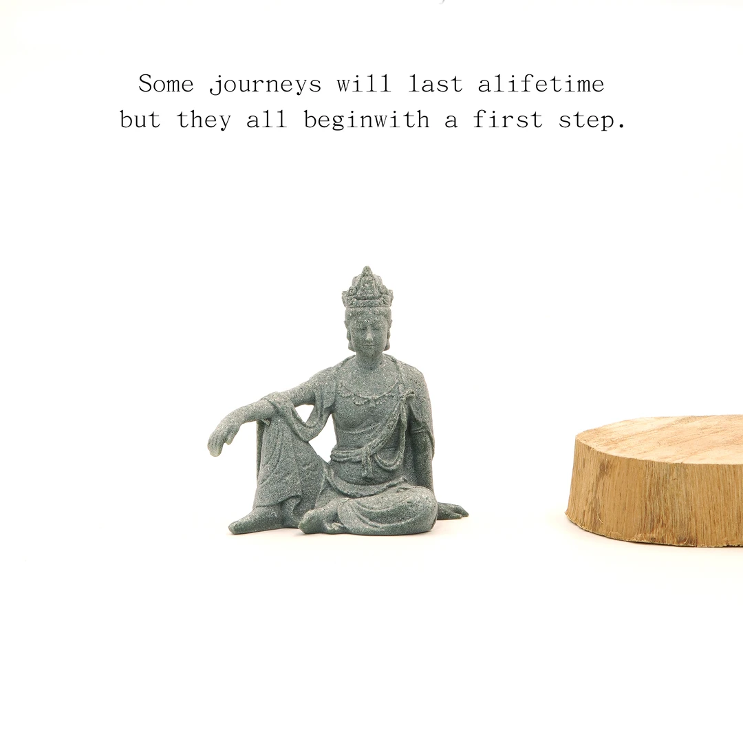 水月观音佛像鱼缸造景禅意庭院枯山水石头流水假山盆景创意小摆件