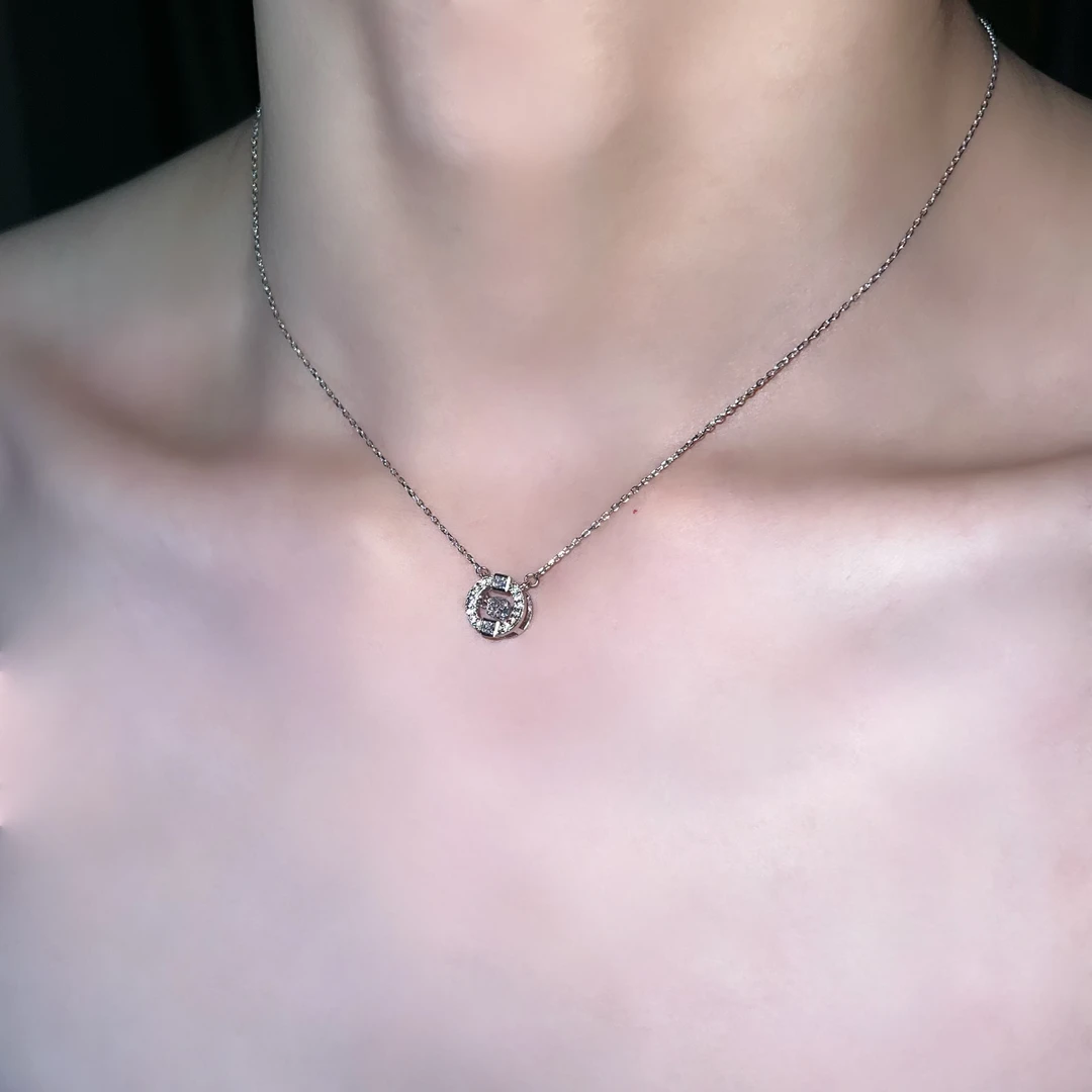 坠链均925银合成锆石 W·Shop真闪！心真的会跳动！通体纯银轻奢项链