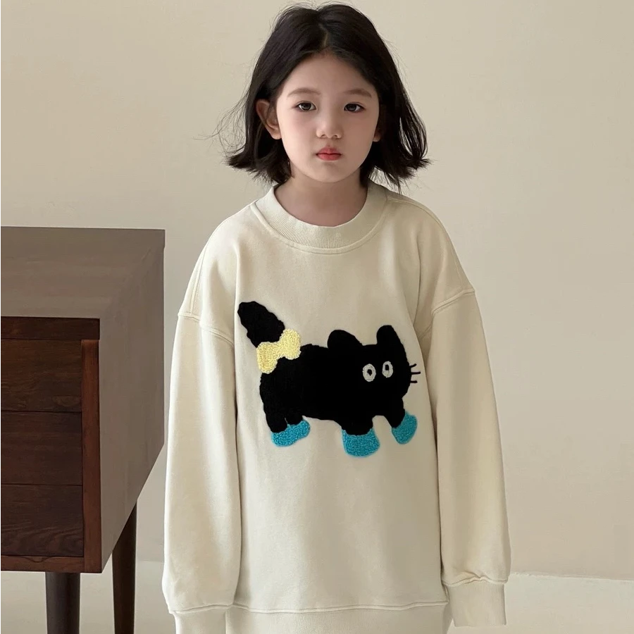 PEACH2024秋冬女童长袖设计师小众韩版洋气印花圆领毛衣