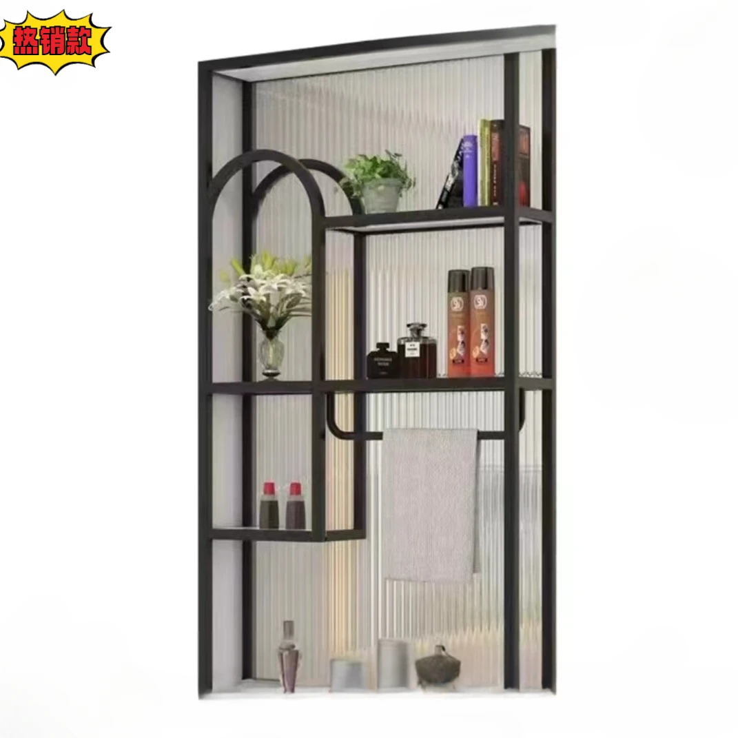 洗手池半墙隔断长虹玻璃多层置物架玄关半墙置物架屏风隔断定制