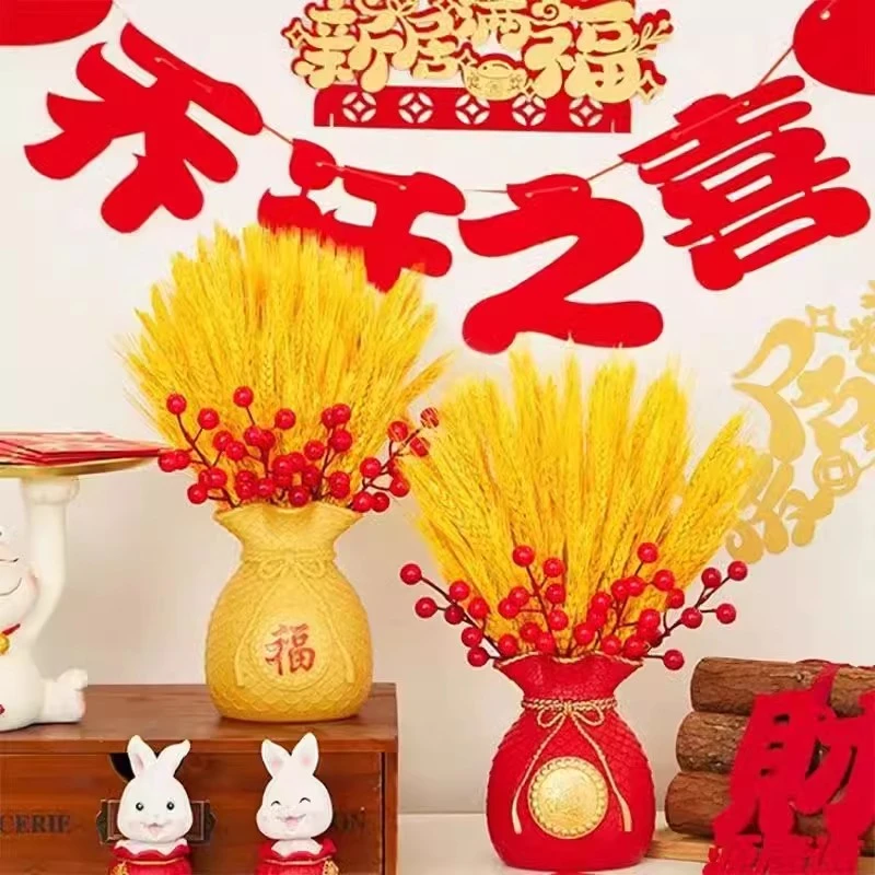 金色麦穗干花大麦花束田园装饰客厅金色小麦送礼插花瓶仿真花开业