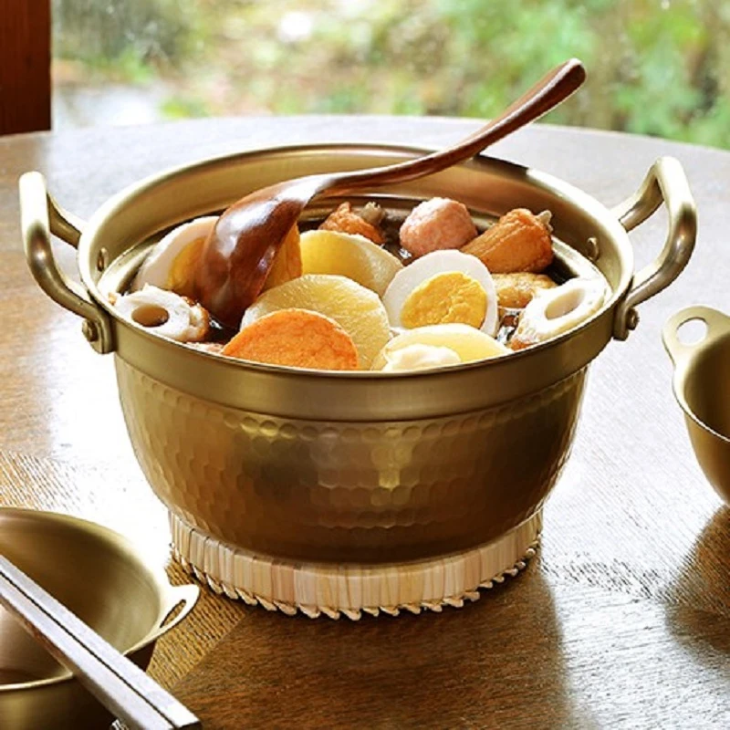 北陆铝超轻铝制金色双耳雪平锅 无涂层汤锅奶锅