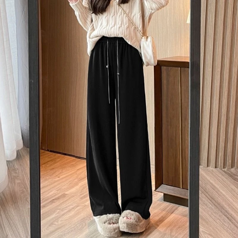 大码女装高腰拖地裤胖妹妹显瘦长裤胖mm垂感秋冬阔腿裤