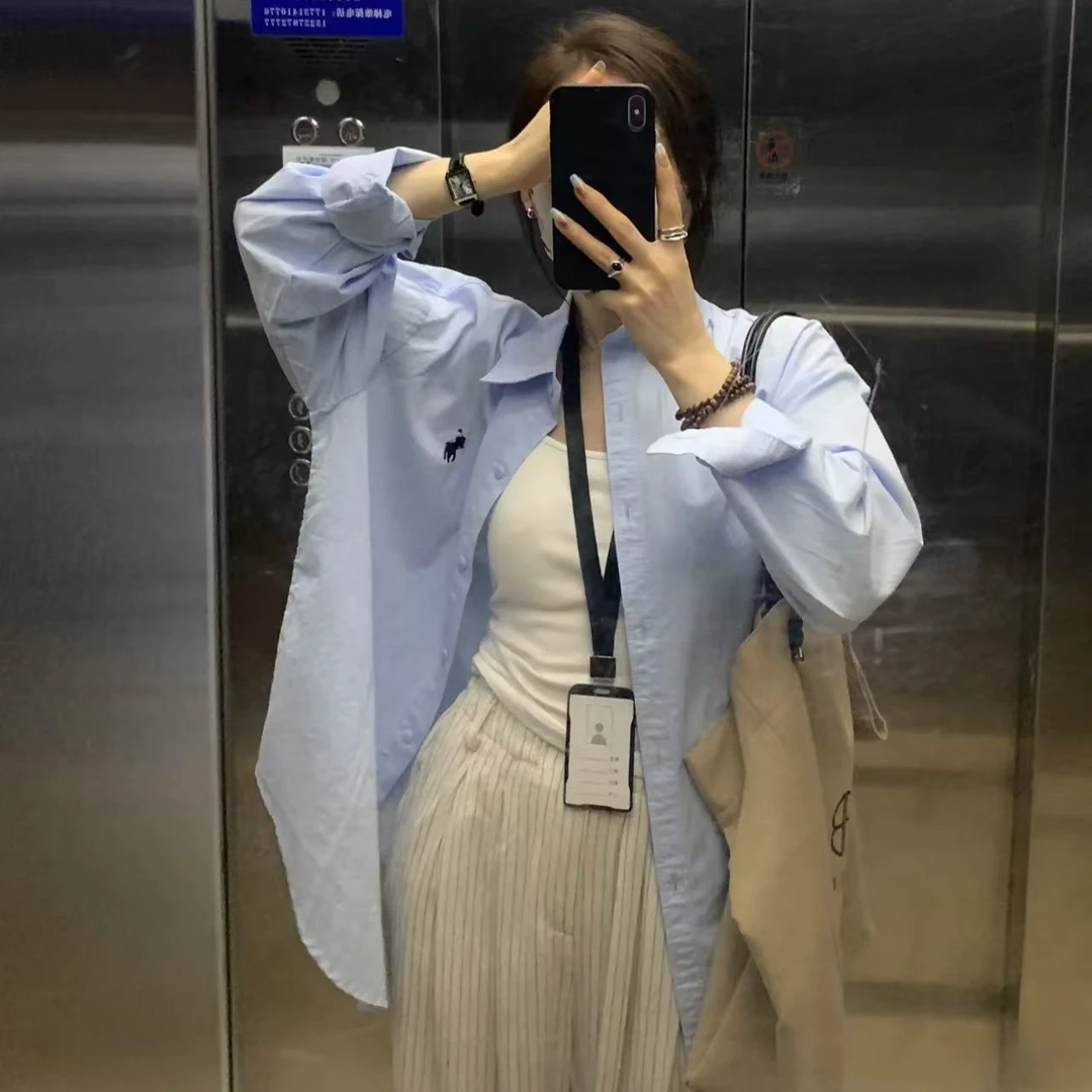 韩系简约休闲白色衬衫女2025春夏新款宽松型衬衣薄款长袖外套