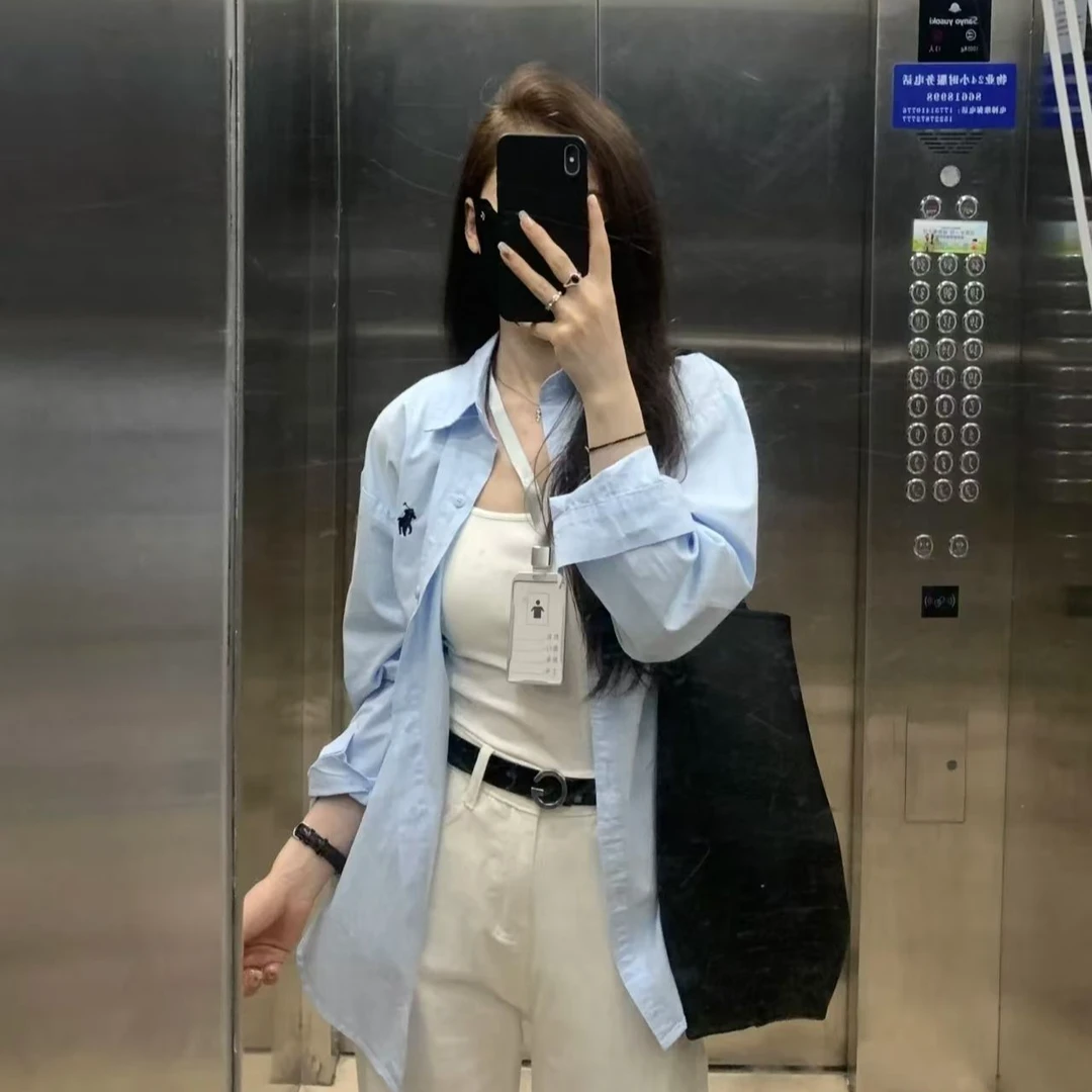 韩系简约休闲衬衫女秋季时尚新款宽松型小众衬衣薄款长袖上衣