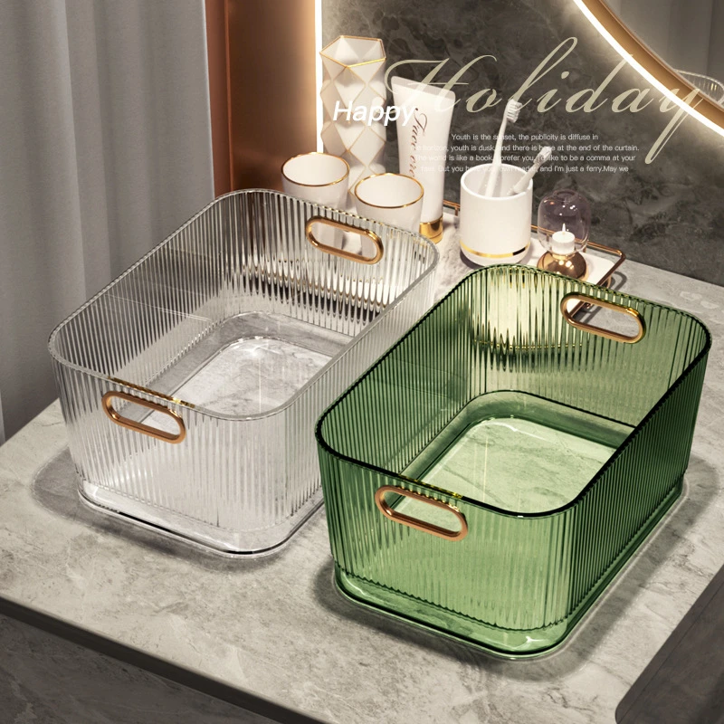 收纳盒加厚轻奢桌面PET梳妆台护肤品收纳筐透明杂物零食化