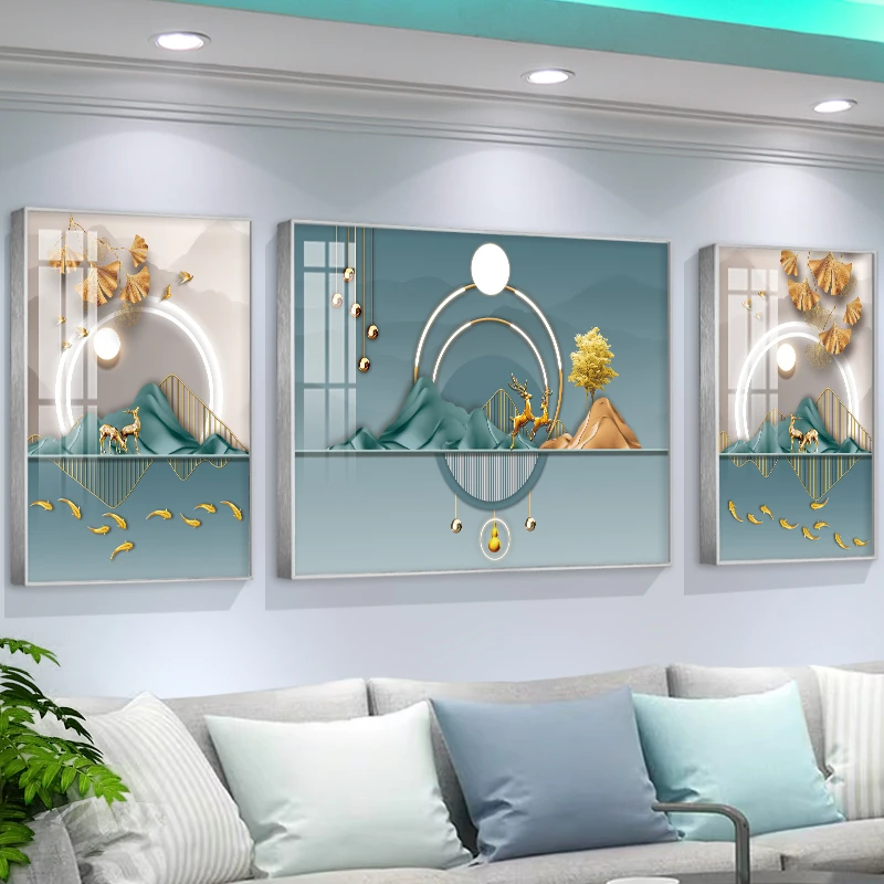 新款简约大气客厅挂画轻奢沙发背景三联画高端餐厅壁画晶瓷装饰画