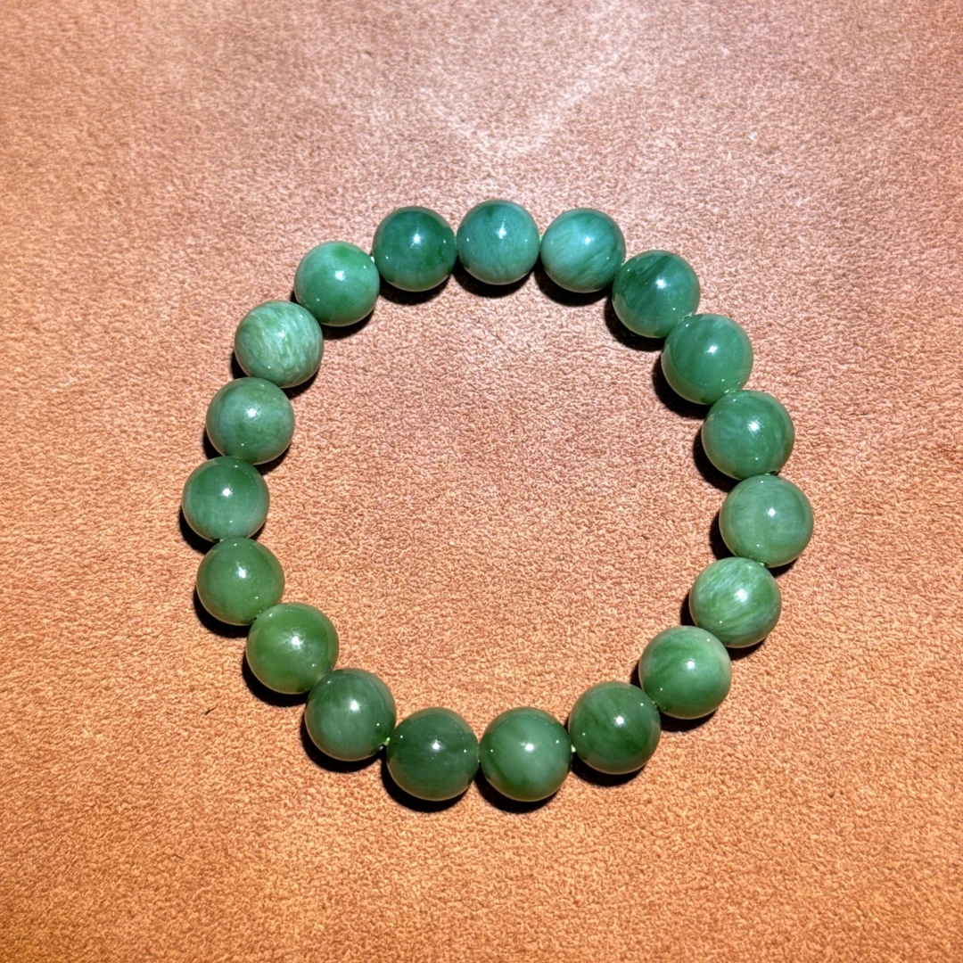 【玉道侠侣】和田玉碧玉粉青飘绿素圈手串没黑点10mm（多样性发其一）