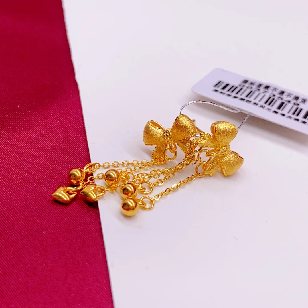 【木韵阁】新品足金999 5G黄金磨砂蝴蝶结耳针 3.61 3.65
