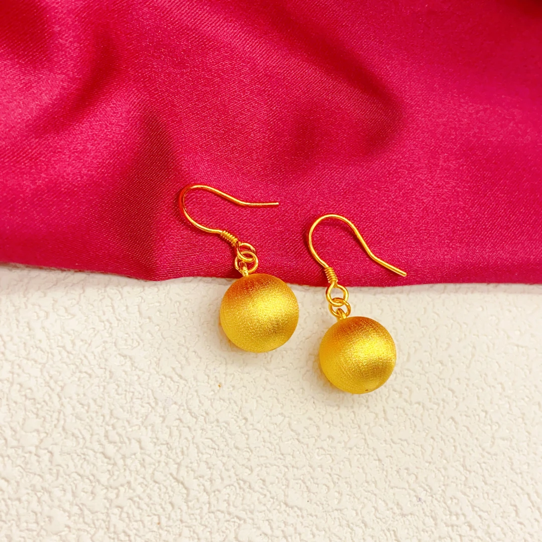 【木韵阁】足金999 5D黄金磨砂球耳钩时尚 4.18 4.25