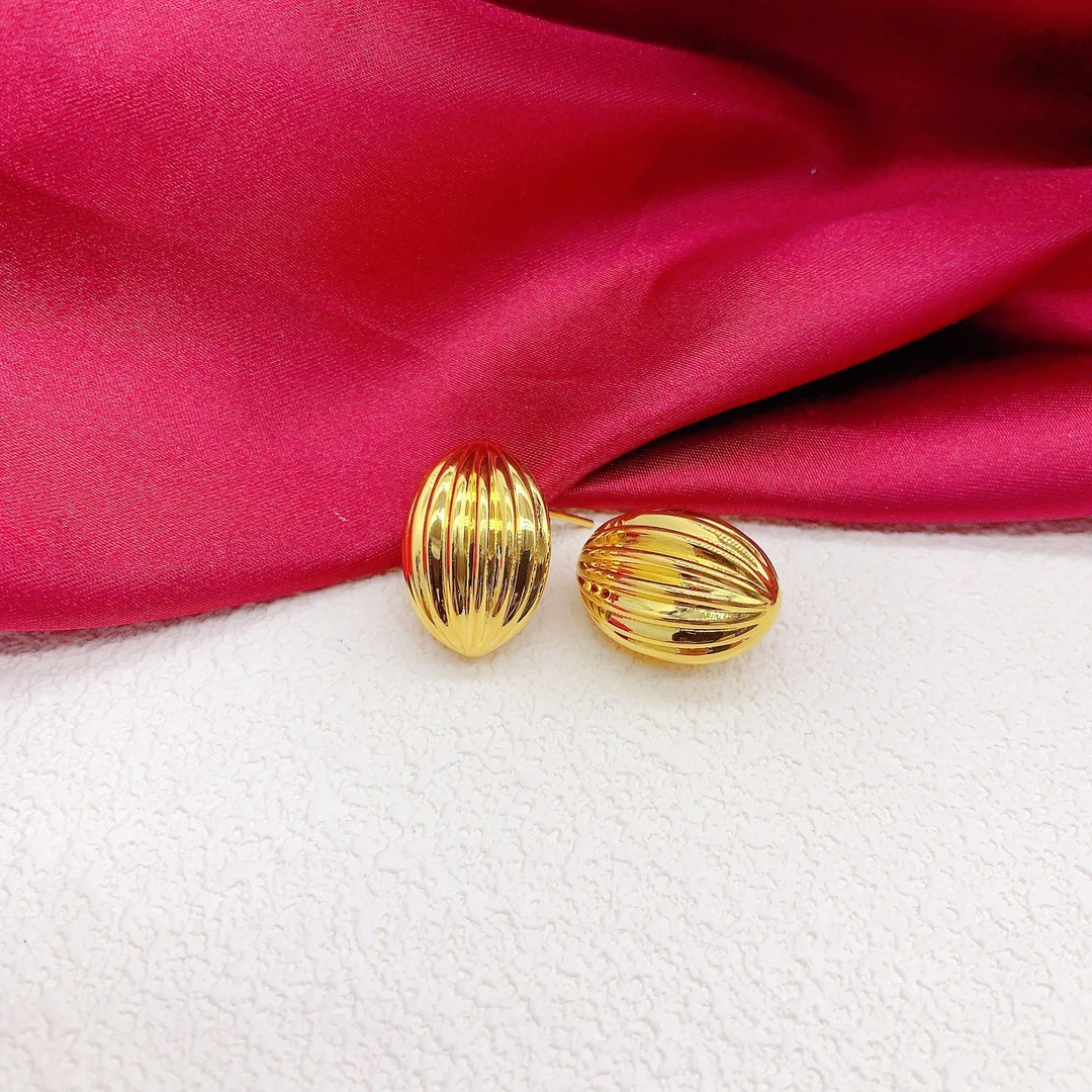 【木韵阁】足金999 5D黄金条纹球耳钉时尚黄金时尚 4.95