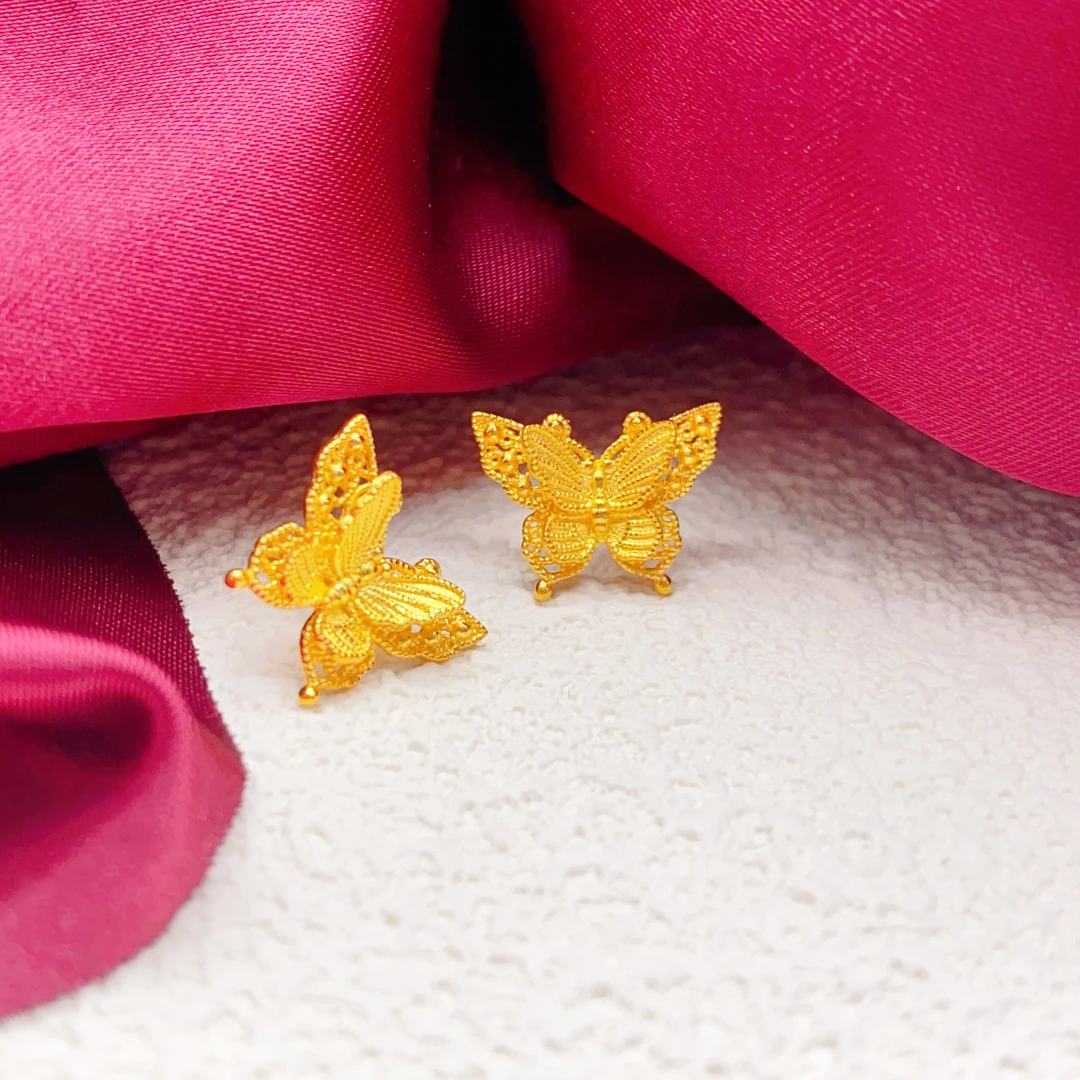 【木韵阁】足金999 黄金5G双层蝴蝶耳钉黄金耳针时尚百搭 2.38