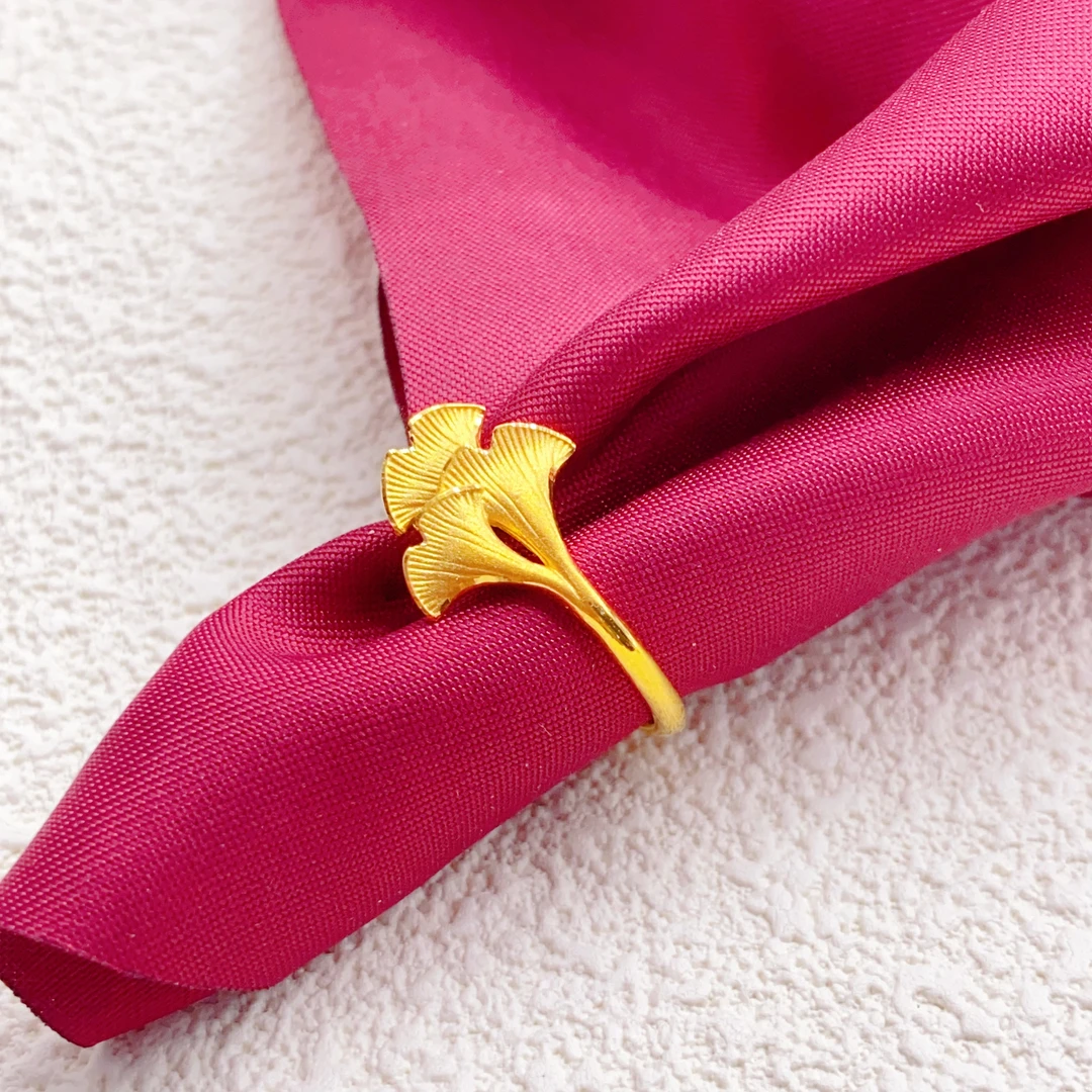 【木韵阁】足金999 5G黄金杏叶开口戒指时尚百搭精美 2.48