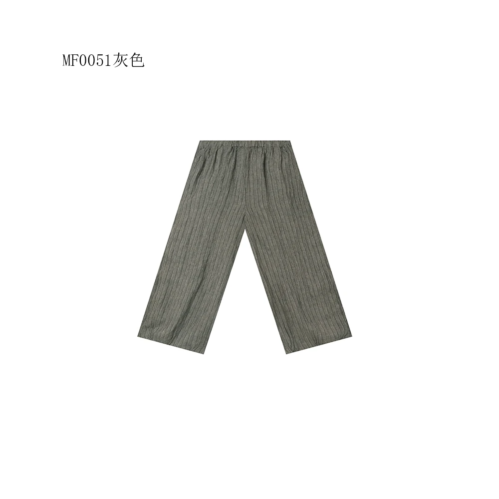 【麻訪家】MF0051灰色文艺复古宽松显瘦百搭休闲阔腿裤