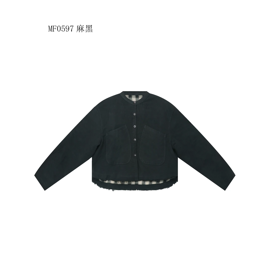 【麻訪家】MF0597麻黑文艺复古宽松显瘦百搭棉服外套