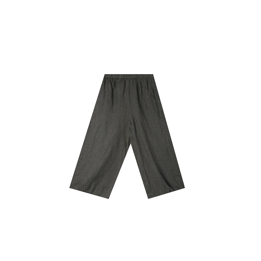 【麻訪家】MF0051灰黑条文艺复古宽松显瘦百搭休闲阔腿裤