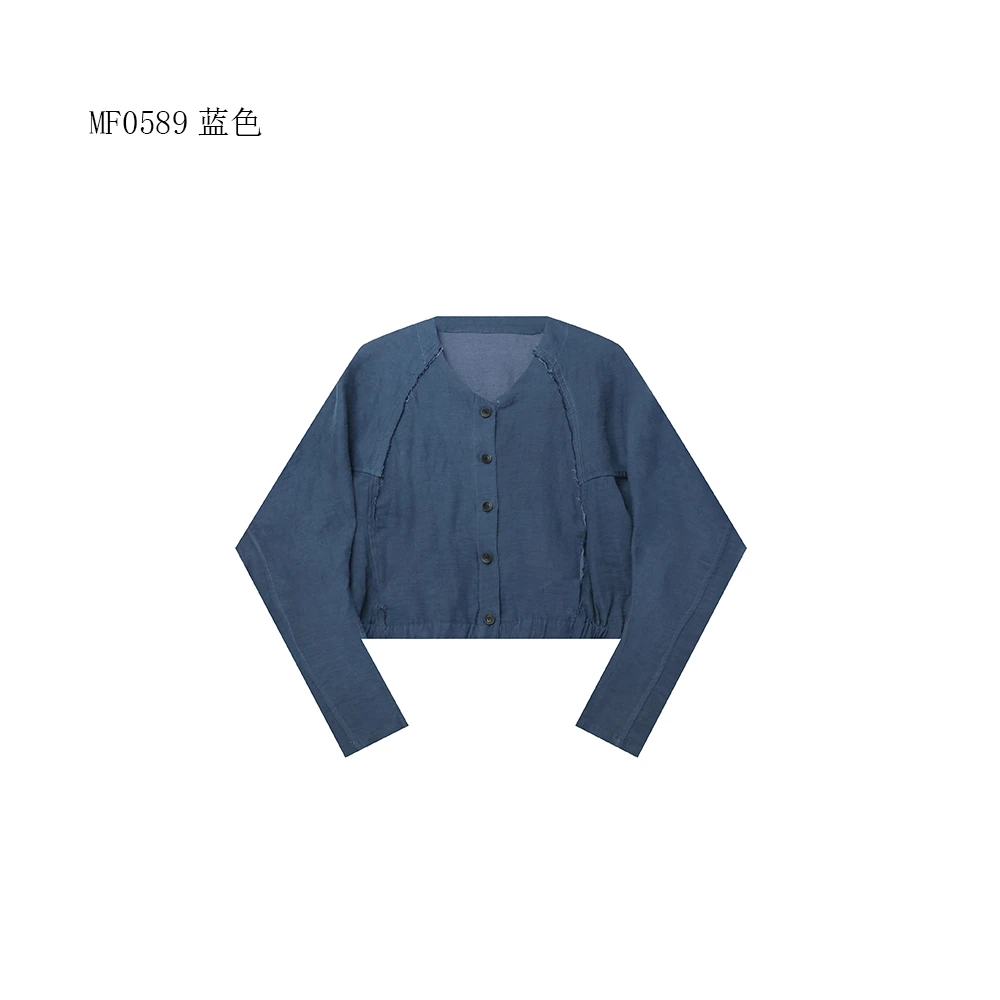 【麻訪家】MF0589蓝色文艺复古设计感短款百搭时尚外套