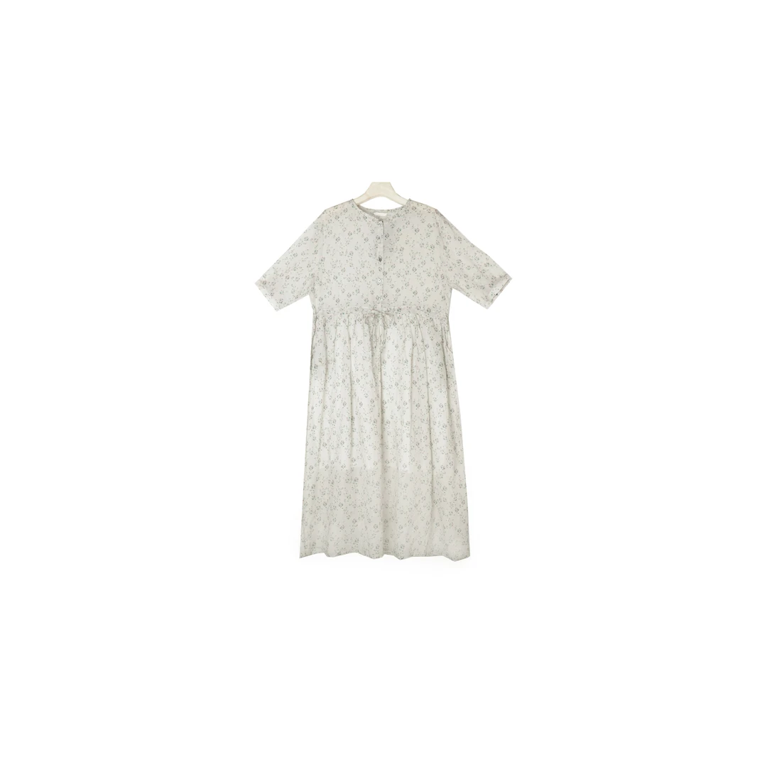 【麻訪家】YJY1306绿碎花复古文艺碎花宽松显瘦连衣裙