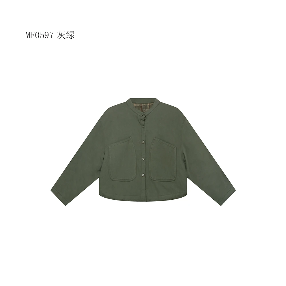 【麻訪家】MF0597灰绿文艺复古宽松显瘦百搭棉服外套