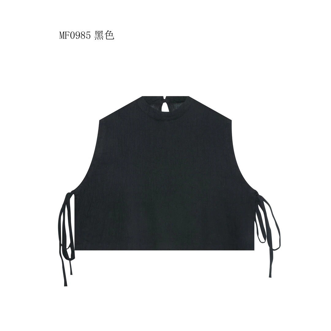 【麻訪家】MF0985黑色文艺简约时尚绑带百搭坎肩上衣