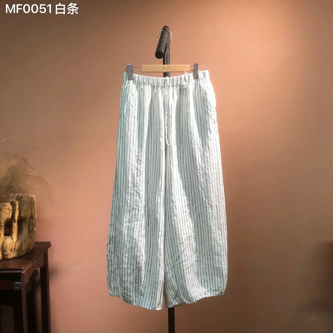 【麻訪家】MF0051白条文艺条纹宽松显瘦百搭休闲阔腿裤