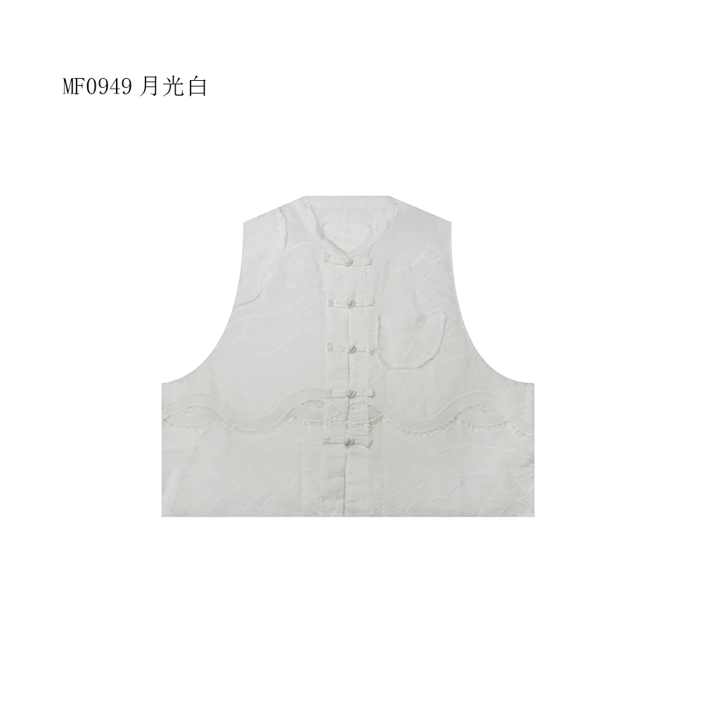 【麻訪家】MF0949月光白文艺盘扣刺绣休闲百搭开衫马夹