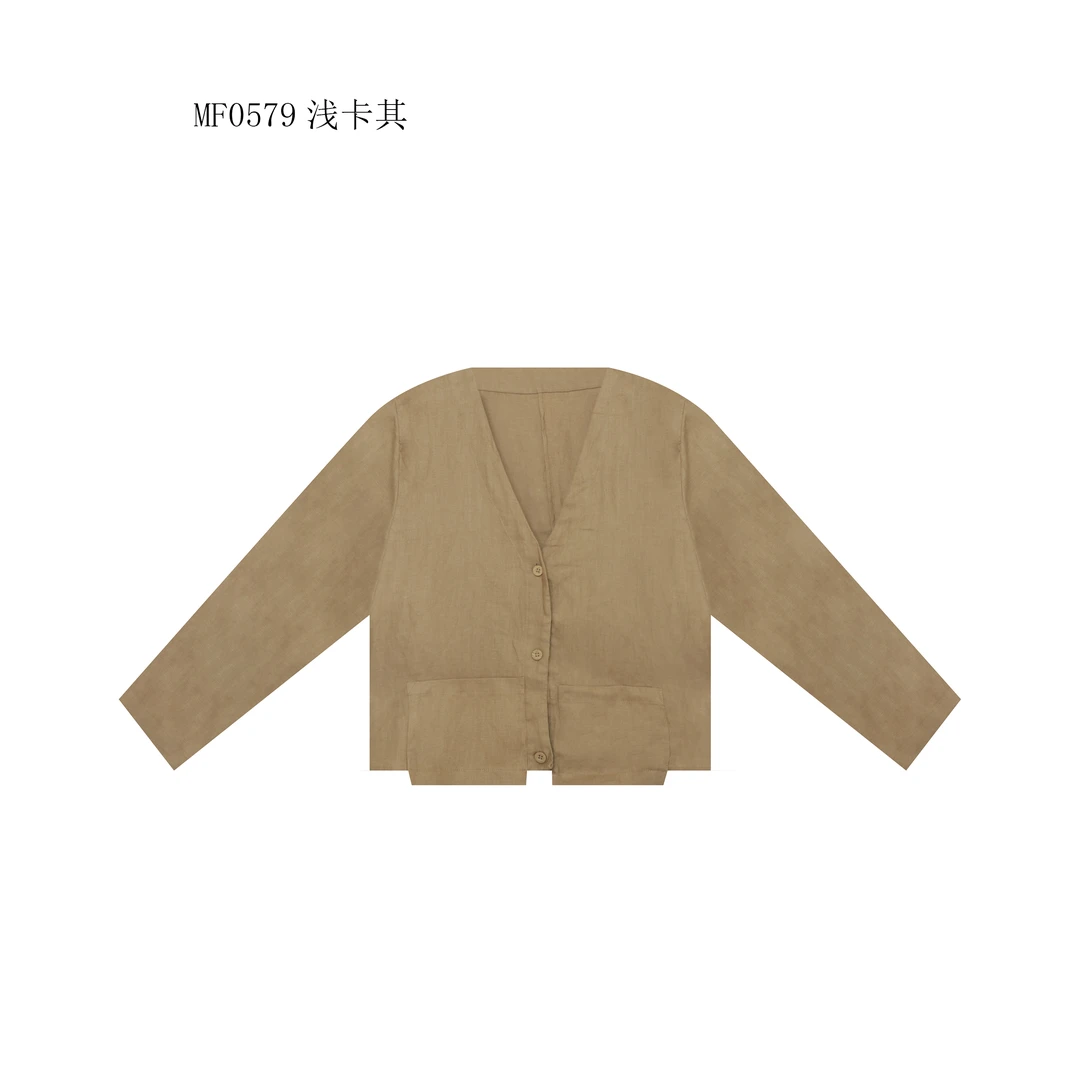 【麻訪家】MF0579浅卡其春秋复古文艺时尚气质宽松百搭外套