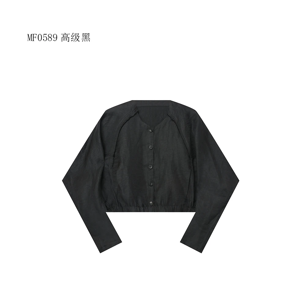 【麻訪家】MF0589高级黑文艺复古设计感短款百搭时尚外套
