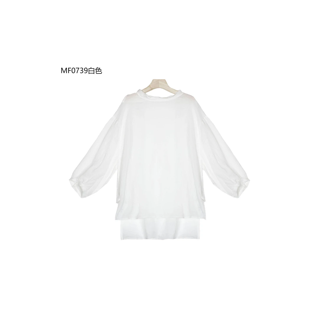 【麻訪家】MF0739白色文艺盘扣简约宽松休闲中长款上衣