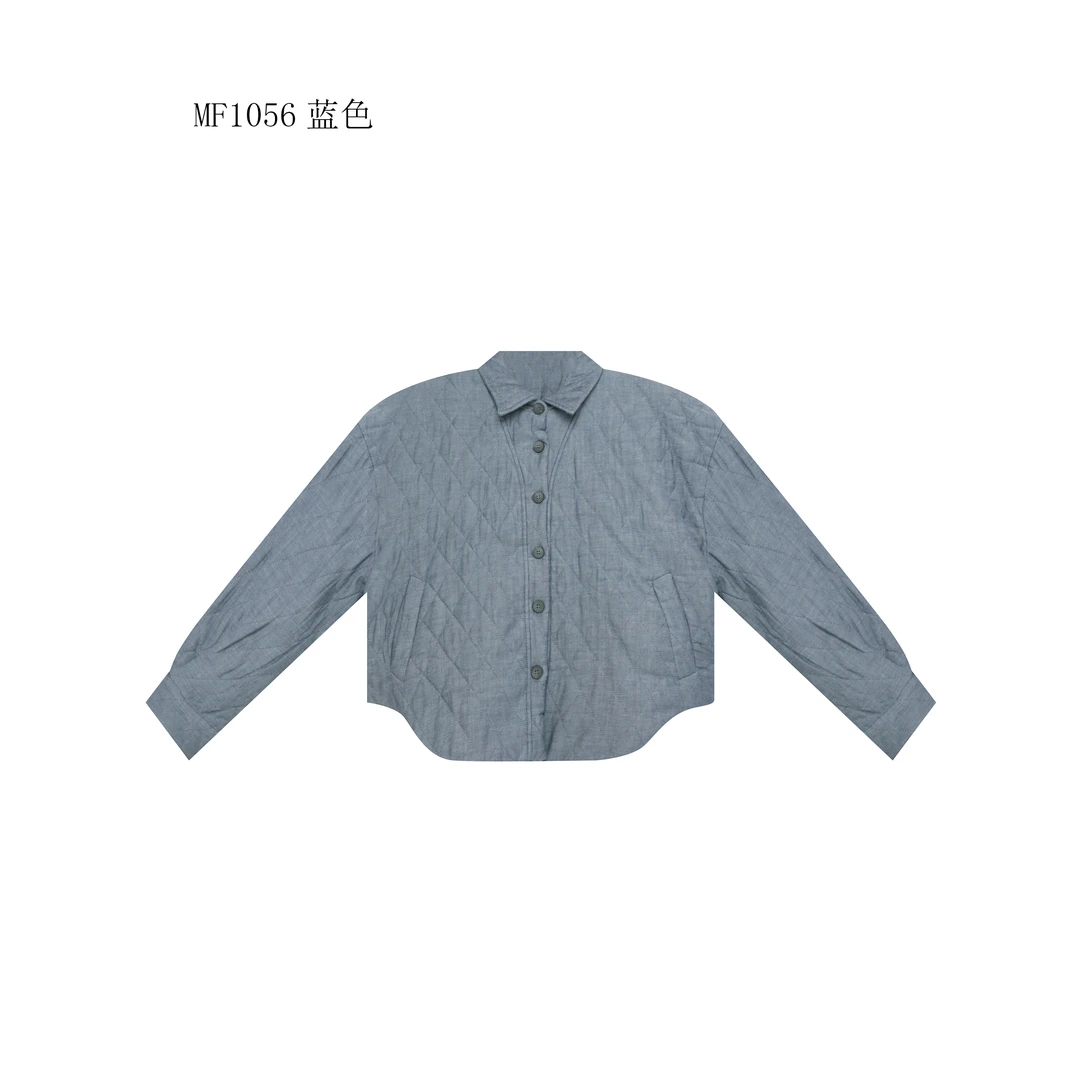 【麻訪家】MF1056蓝色文艺复古宽松百搭棉服外套