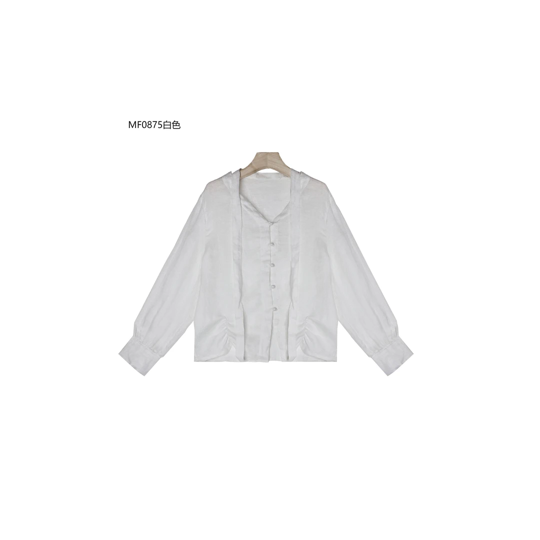 【麻訪家】MF0875白色文艺简约设计感休闲百搭开衫上衣