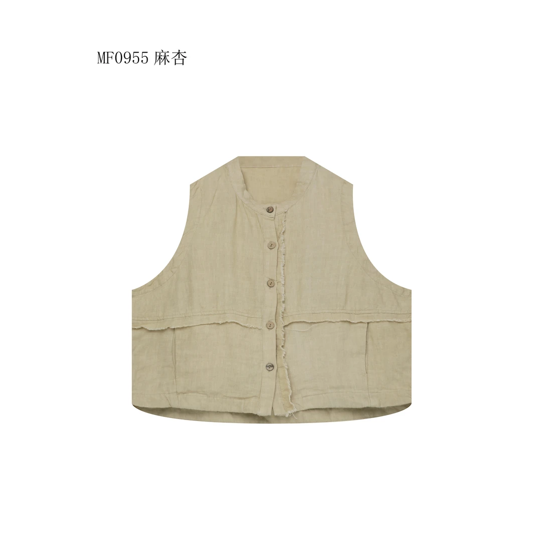 【麻訪家】MF0955麻杏复古文艺气质外搭叠穿马夹开衫