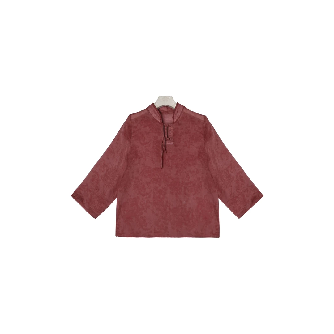 【麻訪家】MF0537复古红文艺中式盘扣宽松显瘦百搭上衣