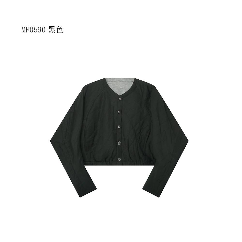 【麻訪家】MF0590黑色文艺复古设计感百搭短款棉服外套