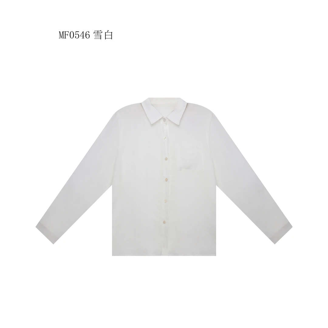 【麻訪家】MF0546雪白文艺简约口袋休闲百搭衬衫长袖上衣