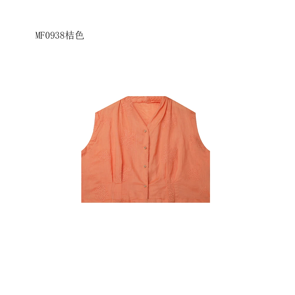 【麻訪家】MF0938桔色文艺简约休闲百搭开衫马夹上衣