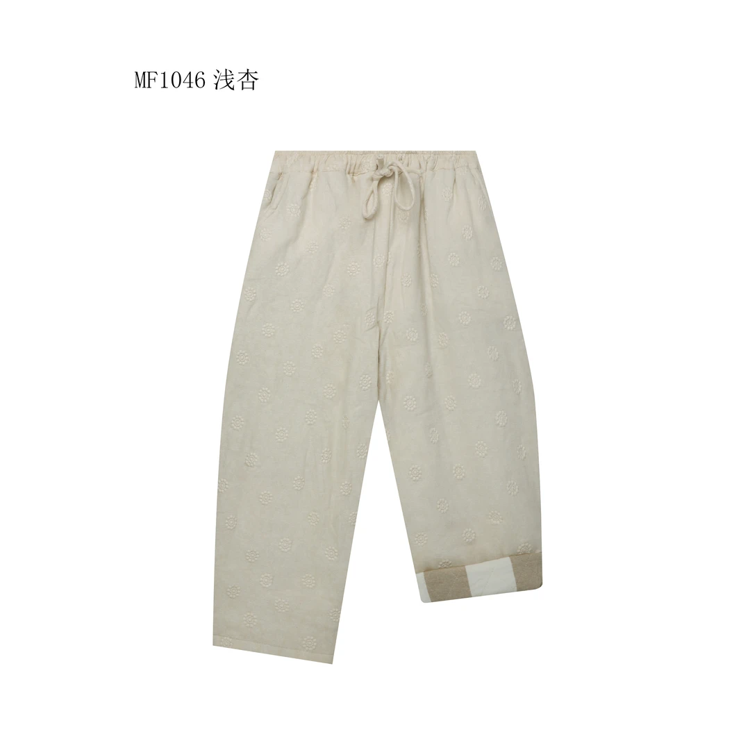 【麻訪家】MF1046浅杏复古文艺休闲宽松显瘦百搭加厚哈伦裤