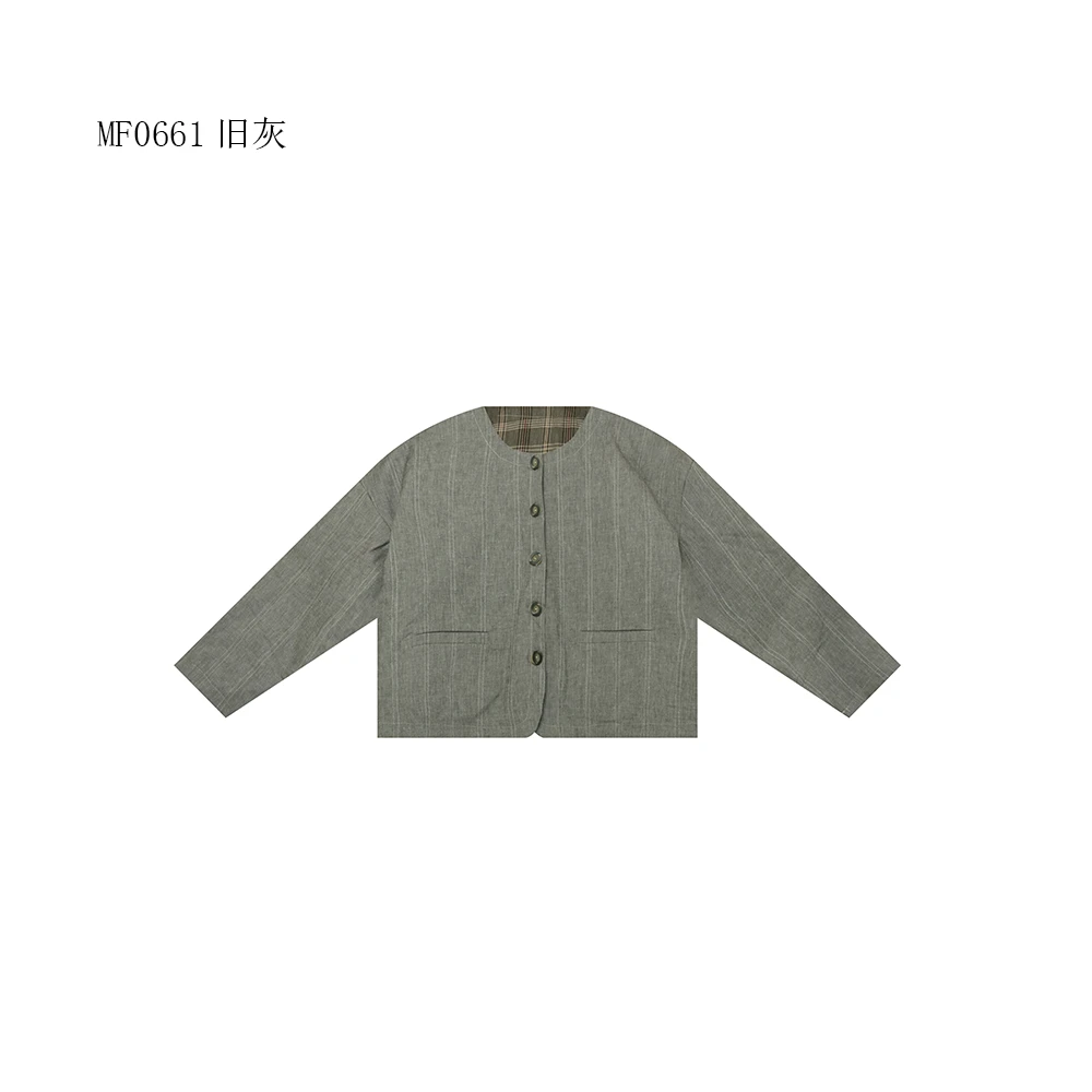 【麻訪家】MF0661旧灰文艺复古宽松百搭棉服外套