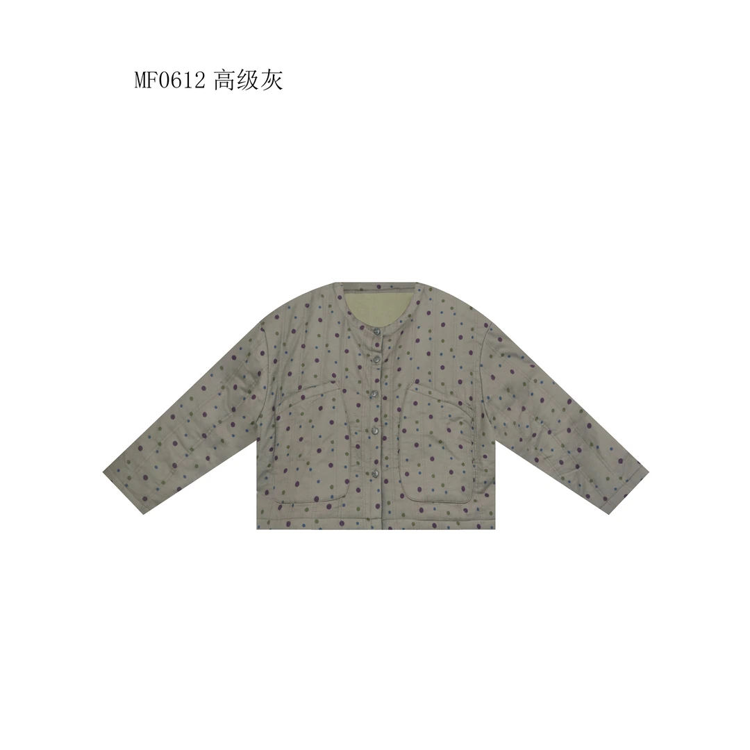 【麻訪家】MF0612高级灰文艺波点复古宽松百搭棉服外套