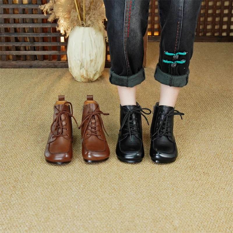 棉谷妈妈鞋软底软面复古名族风短靴百搭平底秋冬休闲厚底女靴舒适