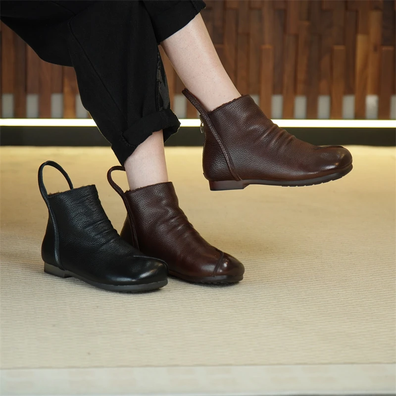 棉谷妈妈鞋短靴软底软面复古休闲舒适平底复古靴中老年靴xc55605