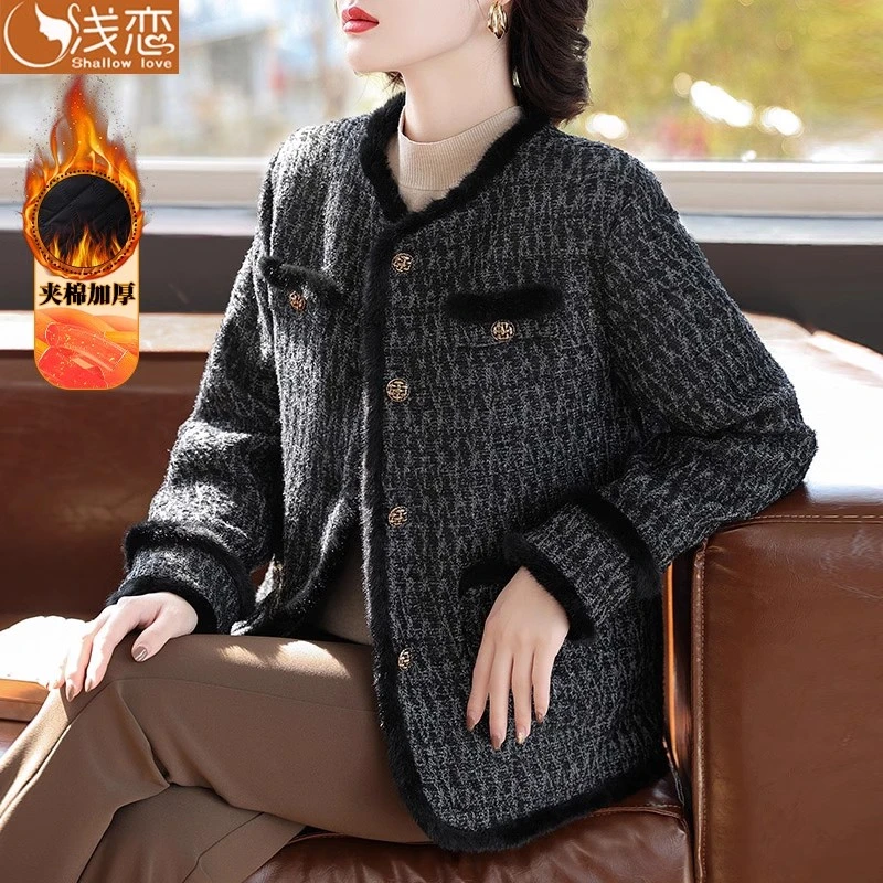 QianLian/浅恋冬季新款夹棉加厚款妈妈装外套轻奢香风款保暖女装