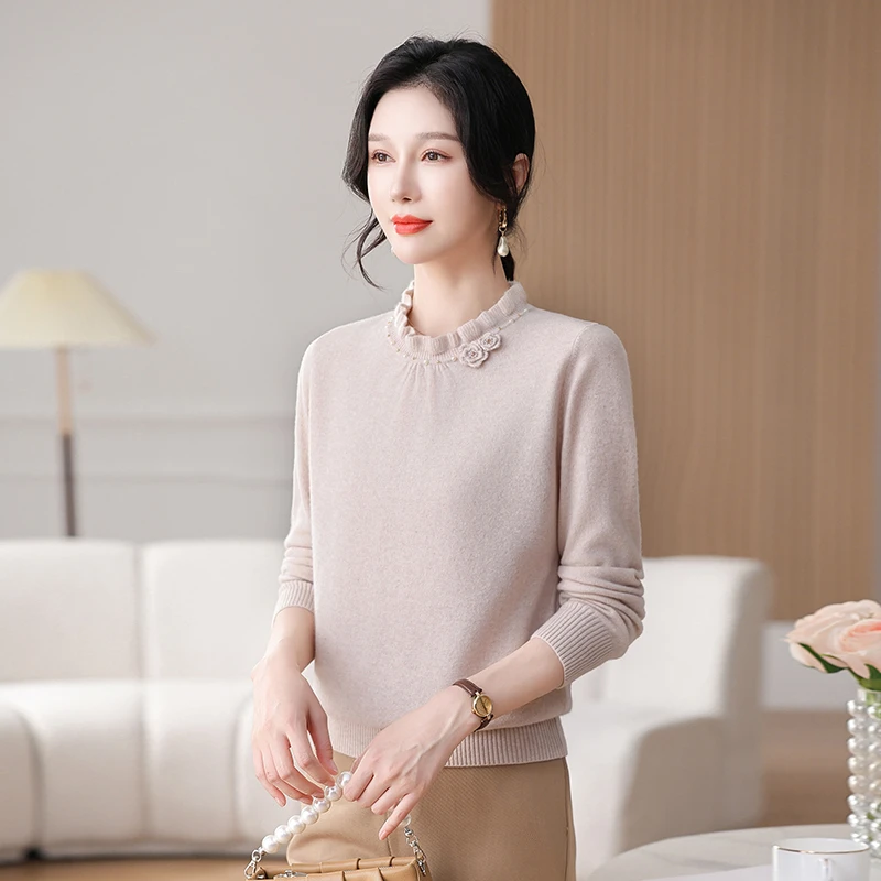 QianLian/浅恋100%羊毛秋冬季新款妈妈装时尚减龄中老年打底衫