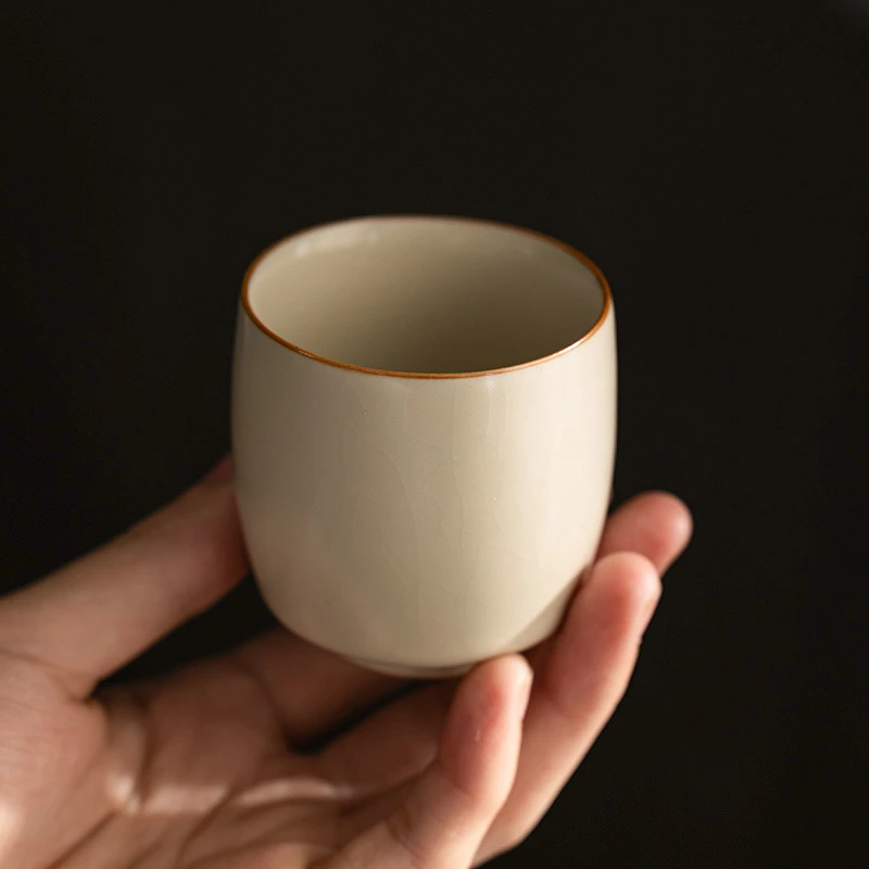 米黄汝窑茶杯开片复古风茶室客杯茶盏小号单杯功夫茶具陶瓷品茗杯
