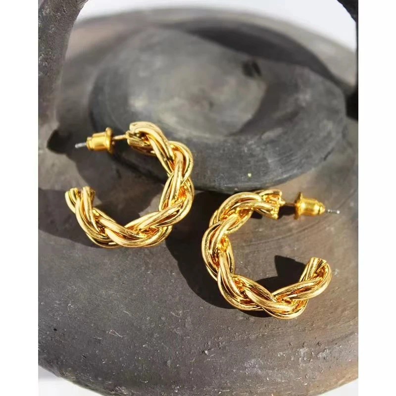 铜合金耳饰 【维维】复古开口麻花耳环WW 9714