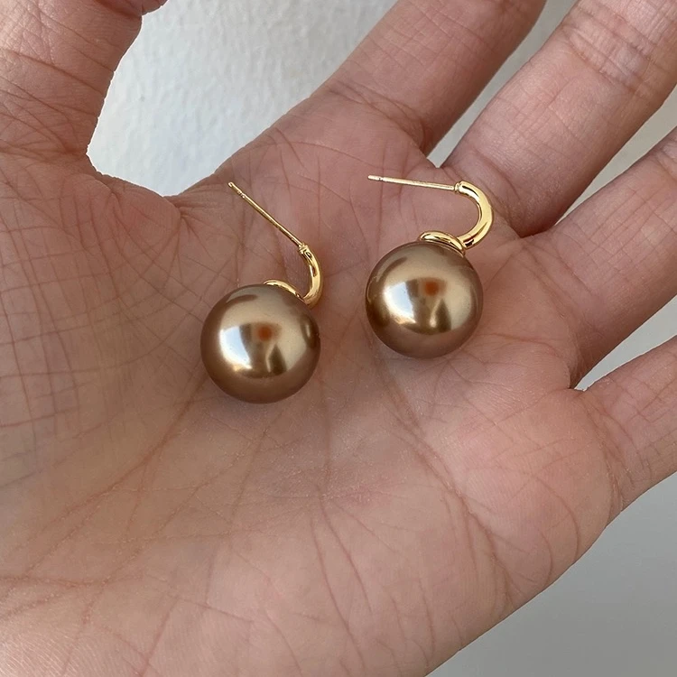 925银仿珍珠耳饰 【维维】美拉德 香槟色耳钉WW 8008