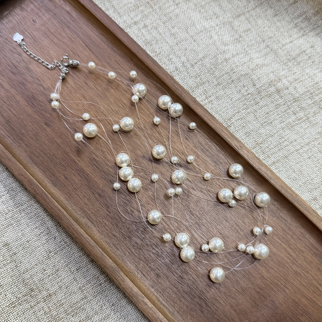 坠链均925银仿珍珠 【维维】多层满天星项链WW 7716