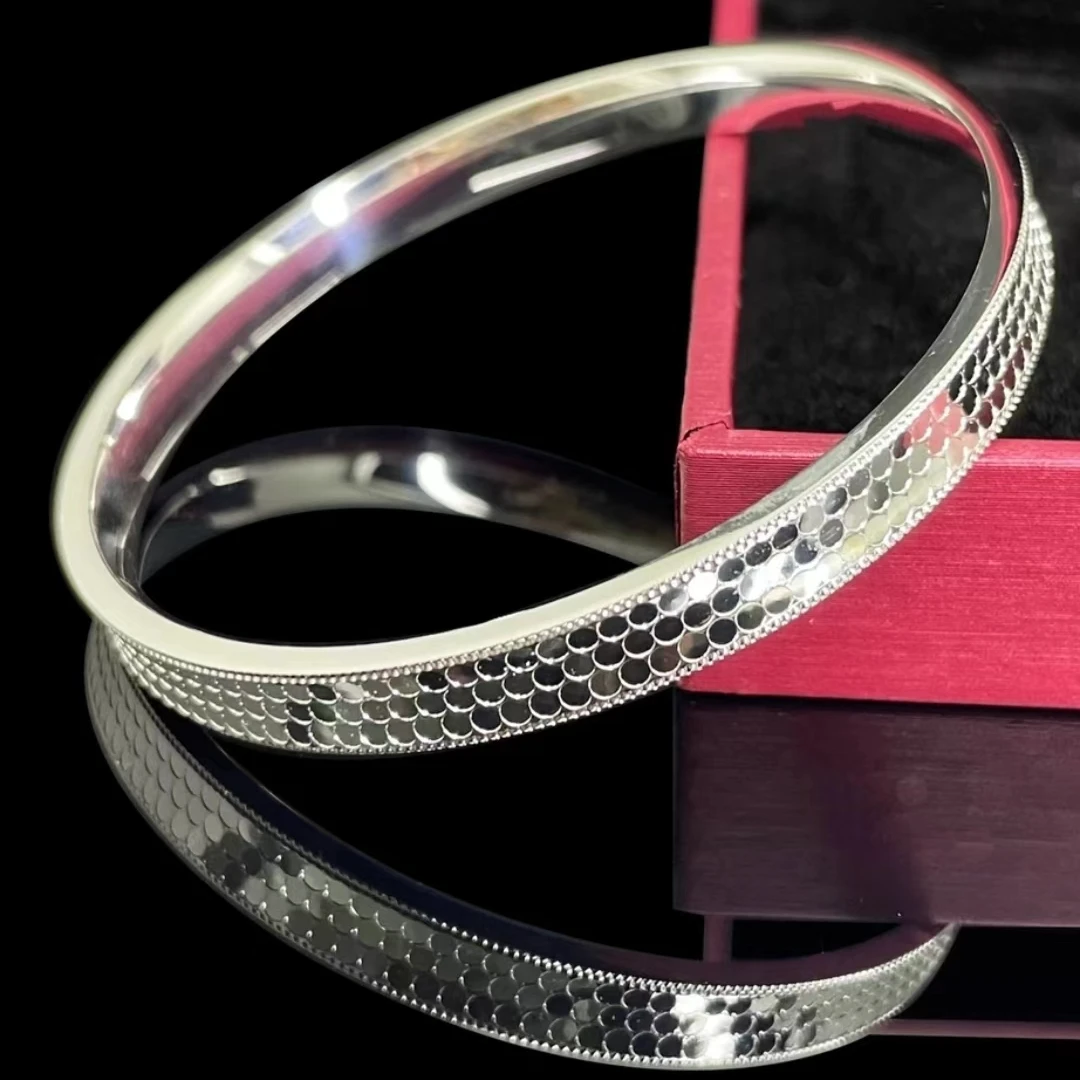 足银手镯 龙鳞银手镯马赛克时尚足银9999闪亮百搭蜂巢精致闭口22